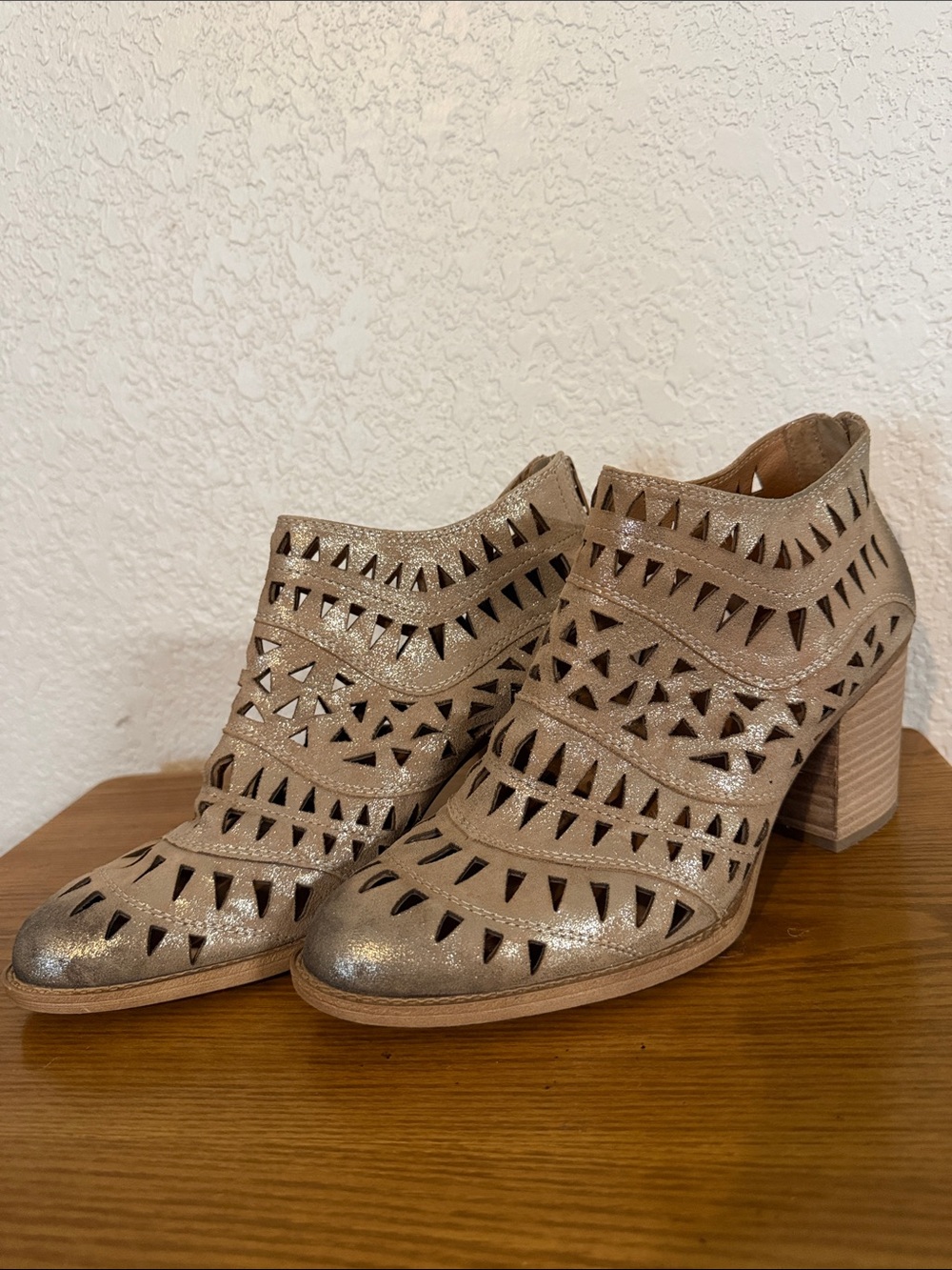 Sofft Metallic Taupe Cutout Block Heel Ankle Booties